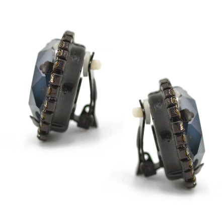 Black Metal Blue Faceted crystal clip on Earrings #256BL3401 (7A2)