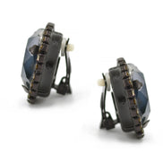 Black Metal Blue Faceted crystal clip on Earrings #256BL3401 (7A2)