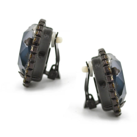 Black Metal Blue Faceted crystal clip on Earrings #256BL3401 (7A2)