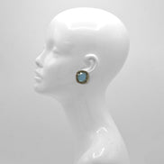 Black Metal Blue Faceted crystal clip on Earrings #256BL3401 (7A2)