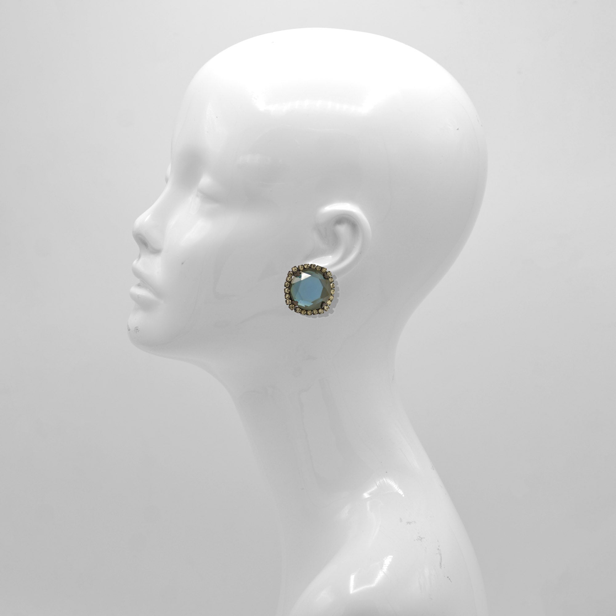 Black Metal Blue Faceted crystal clip on Earrings #256BL3401 (7A2)