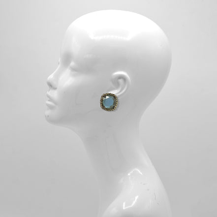 Black Metal Blue Faceted crystal clip on Earrings #256BL3401 (7A2)