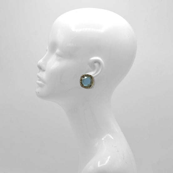 Black Metal Blue Faceted crystal clip on Earrings #256BL3401 (7A2)