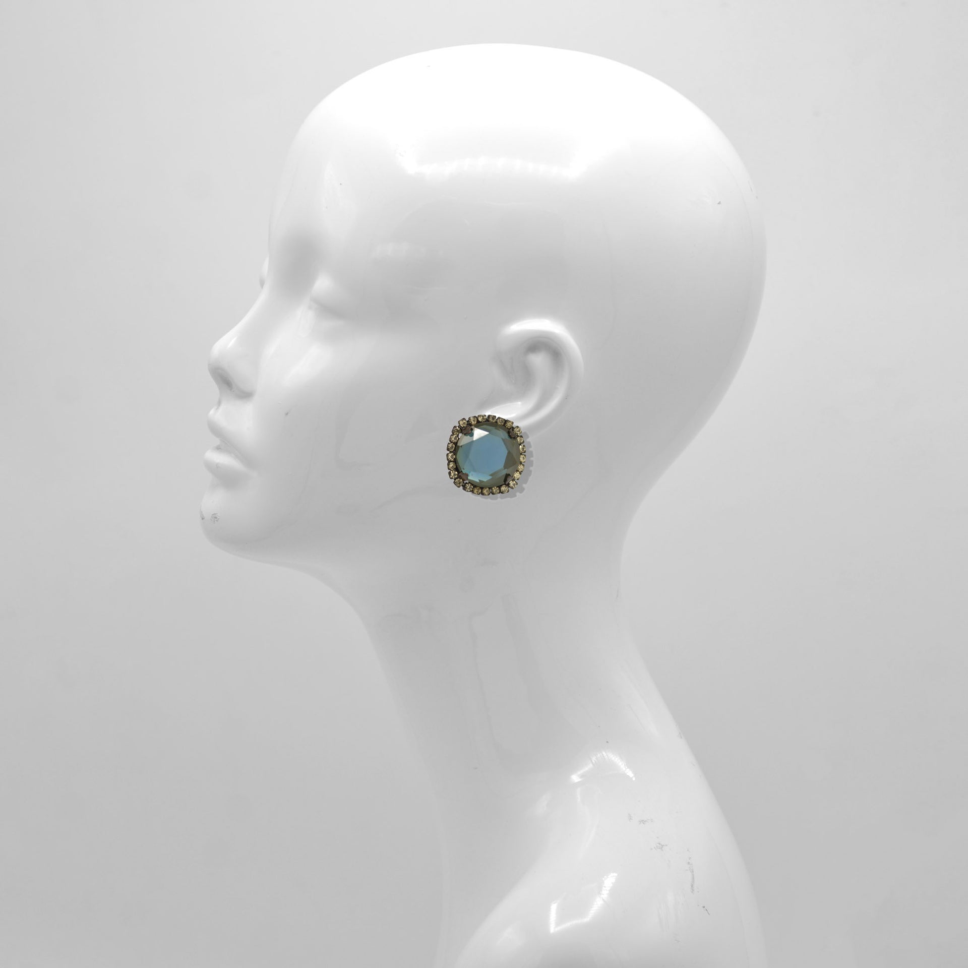 Black Metal Blue Faceted crystal clip on Earrings #256BL3401 (7A2)