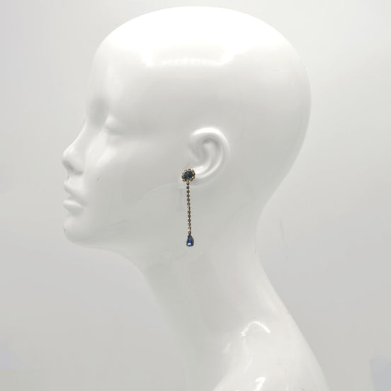 Black Metal Blue Faceted Crystals drop earrings#256BL3501 (7A2)