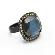 Black Metal Blue Faceted crystal Adjustable Rings# #256BL5101 (10A3)