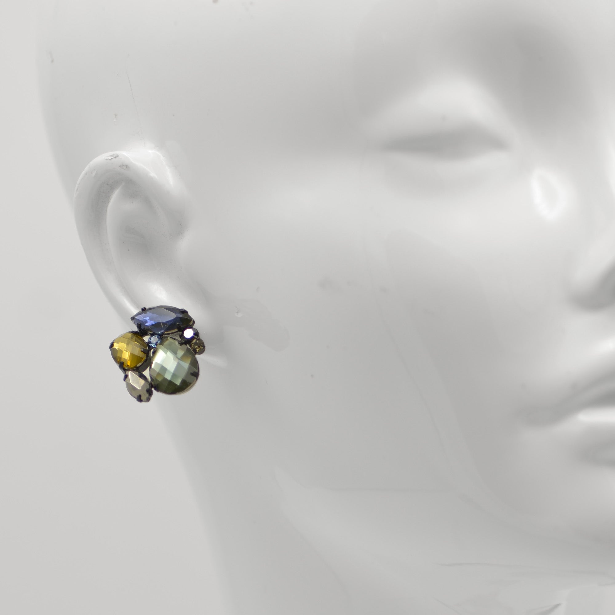 Black Metal Multi color Faceted Crystal Stud earrings #256BLL3301 (7A2)