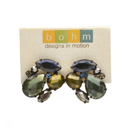 Black Metal Multi color Faceted Crystal Stud earrings #256BLL3301 (7A2)