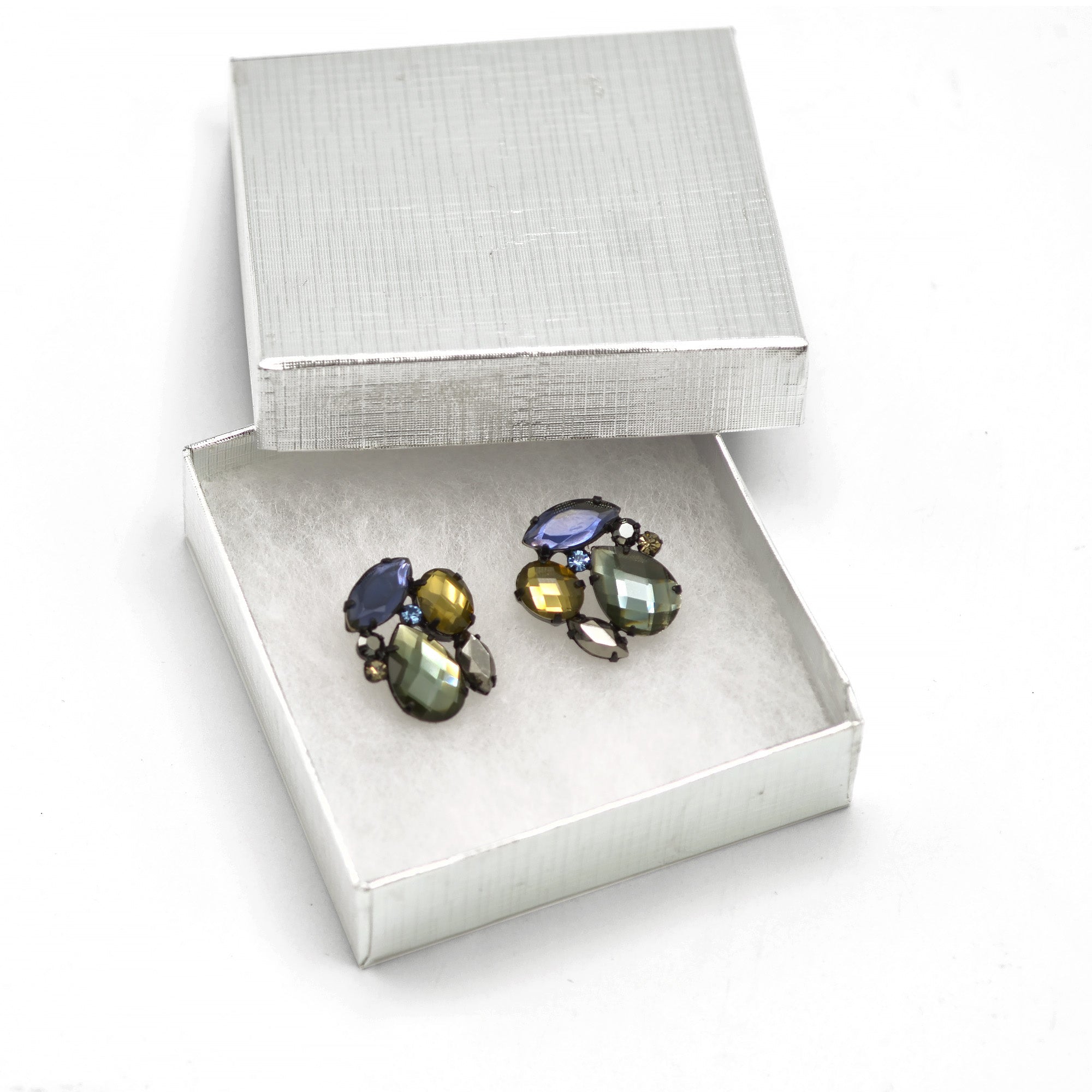 Black Metal Multi color Faceted Crystal Stud earrings #256BLL3301 (7A2)