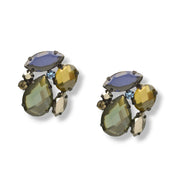 Black Metal Multi color Faceted Crystal Stud earrings #256BLL3301 (7A2)