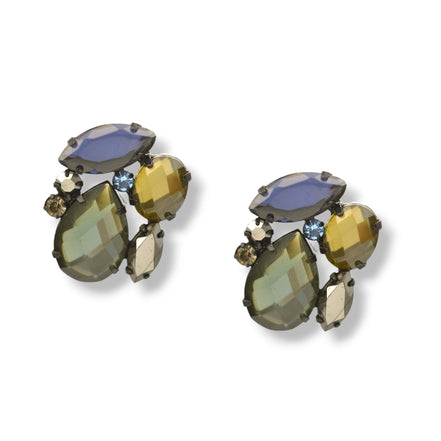 Black Metal Multi color Faceted Crystal Stud earrings #256BLL3301 (7A2)