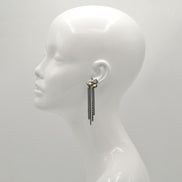 Black Metal tassel Earrings With Multi-Color Faceted Crystals #256BL3601 (7A2)