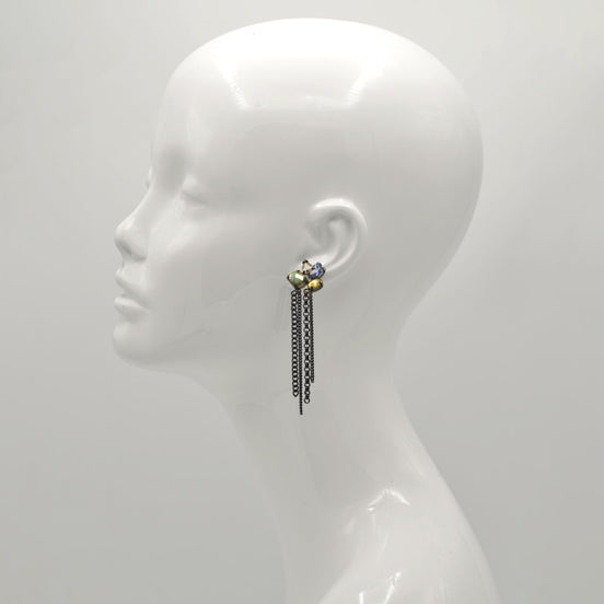 Black Metal tassel Earrings With Multi-Color Faceted Crystals #256BL3601 (7A2)