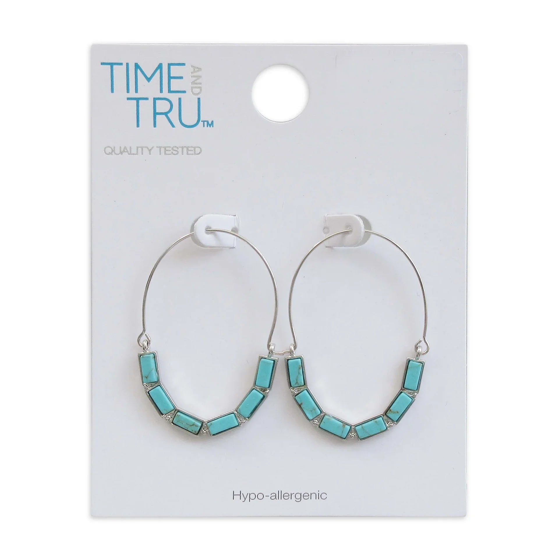 Silver Turquoise Sky Teardrop Stone Hoop Earring #GFE5823(NA17)
