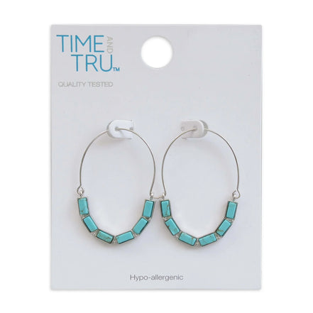 Silver Turquoise Sky Teardrop Stone Hoop Earring #GFE5823(NA17)