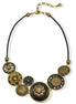 Black Metal Necklace with Gold Oxidized  Round Crystal Pendants and Black Metal Chain #275GD1101 (7D2/6D2)