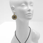 Black Metal Necklace with Gold Oxidized Filigree Round Crystal Pendant #275GD1201 (7D2/6D2)