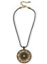 Black Metal Necklace with Gold Oxidized Filigree Round Crystal Pendant #275GD1201 (7D2/6D2)