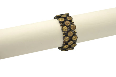 Black Metal Stretch Bracelet with Oxidized Gold Disk Accent #275GD2301 (7C3/6D2)
