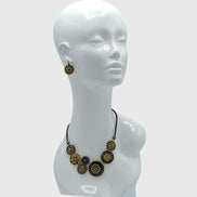 Black Metal Earrings with Gold Oxidized Filigree Round Crystal #275GD3101 (7C3/6D2)
