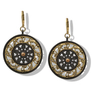 Black Metal with Gold Oxidized Filigree Round Crystal Earrings #275GD3201 (7C3/6D2)