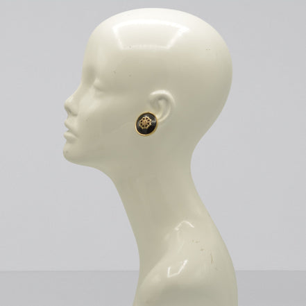 Gold-Tone Metal Earrings with Black Enamel and Crystal Accents #275GD3401 (7C3/6D2)