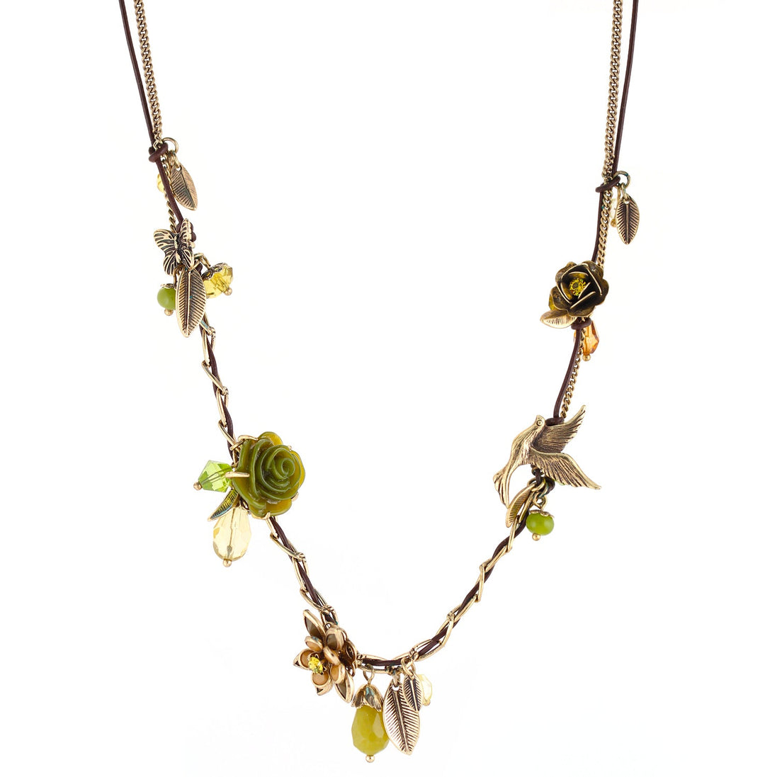 OLIVE GREEN CHARM  NECKLACES #216GN1201 (1E6)