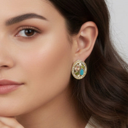 TWO TONE MULTI COLOR CRYSTAL POST EARRINGS #34176ER-MT