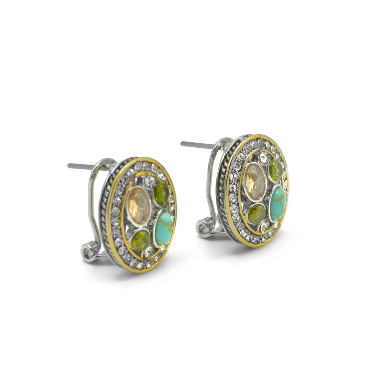 TWO TONE MULTI COLOR CRYSTAL POST EARRINGS #34176ER-MT