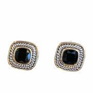 TWO TONE JET CRYSTAL SQUARE EARRINGS SET#73014ER-Jet (FF10)