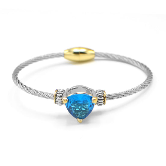 TWO TONE AQUA BLUE CRYSTAL CLASSIC CABLE BRACELET# 4110BR-TTAQ(FD12)