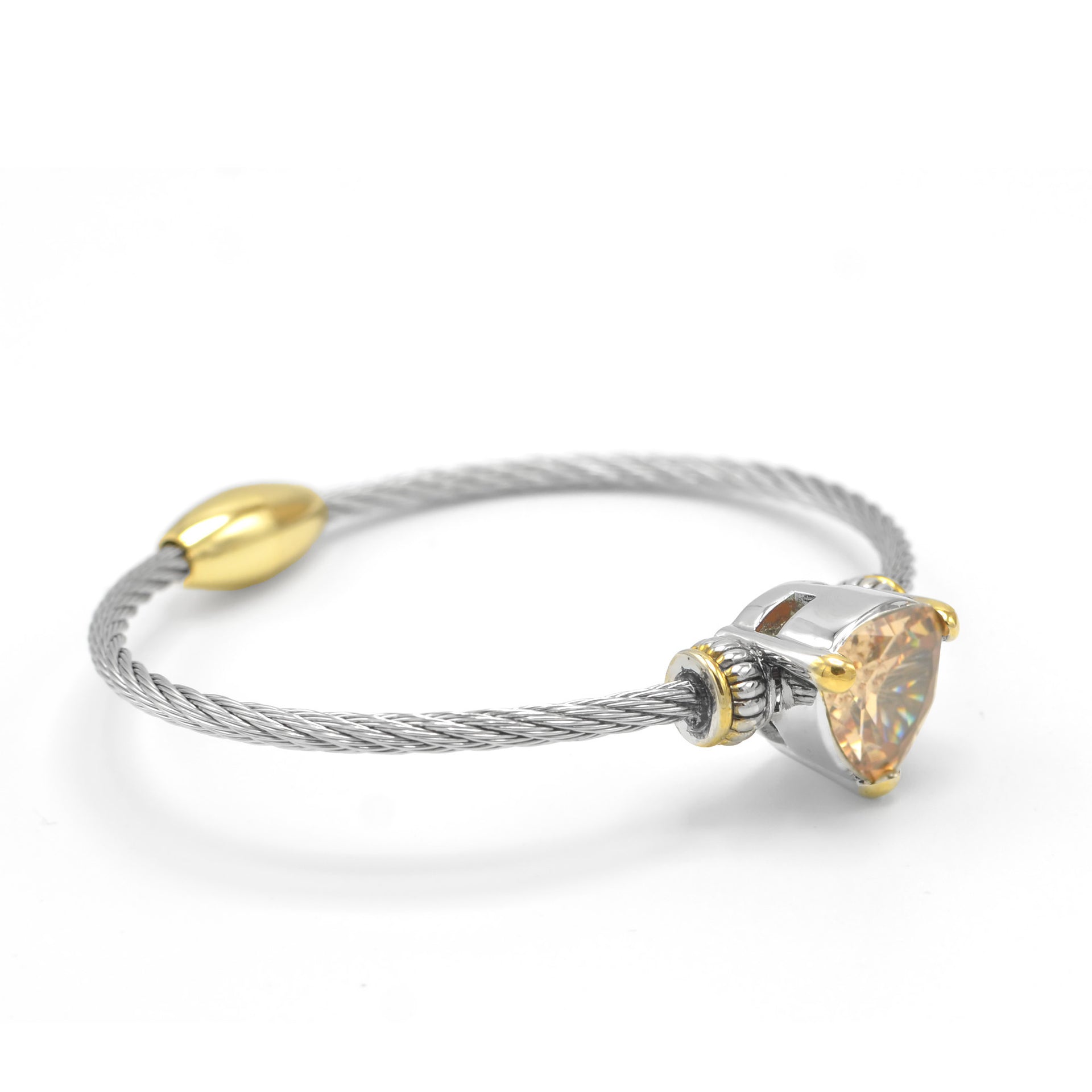 Topaz Crystal Heart Stone Cable Bracelet – 2.5