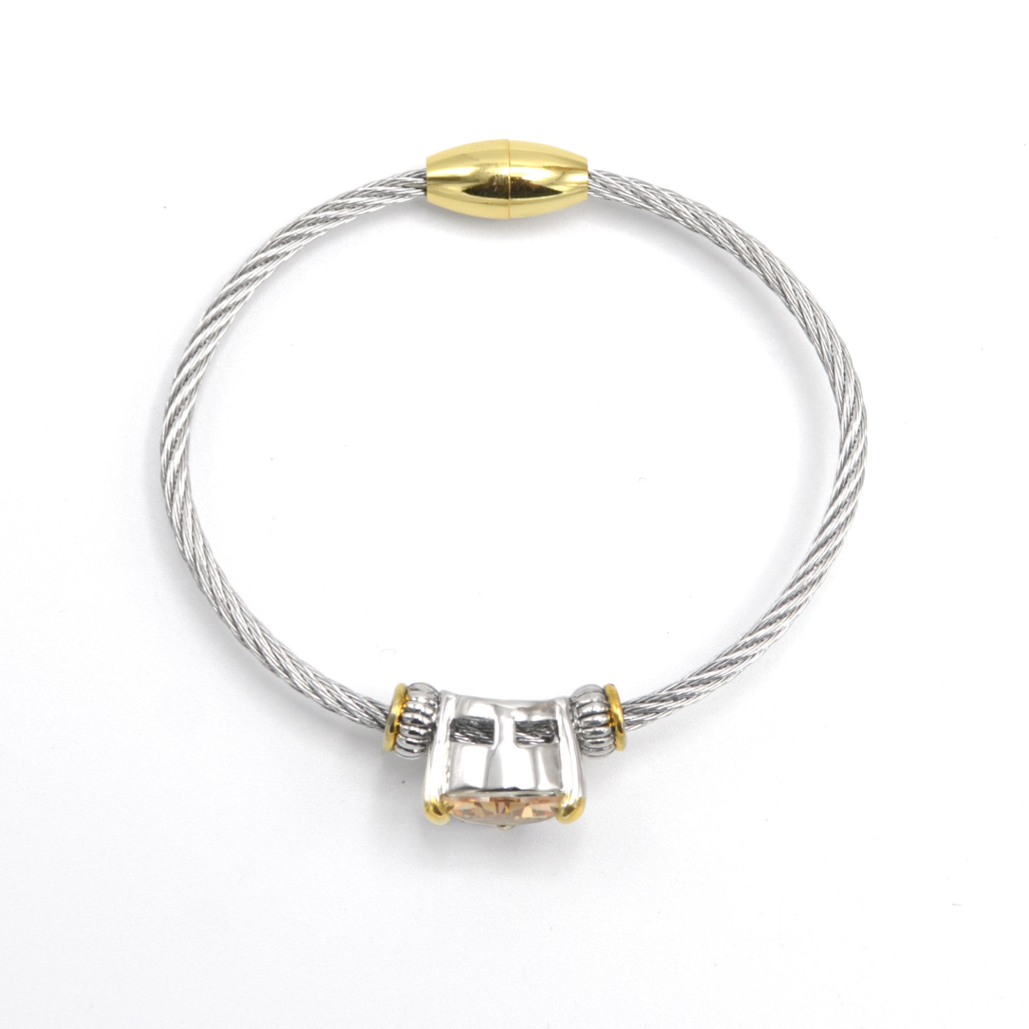 TWO TONE LIGHT TOPAZ CRYSTAL CLASSIC CABLE BRACELET # 4110BR-TT-LT.C.T(FC13)