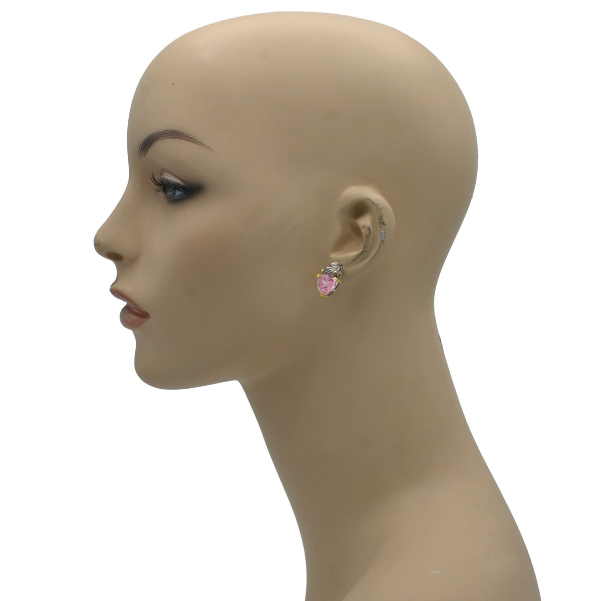 Rose Crystal Stud Earrings – Silver & Gold Tone Accents | 0.8