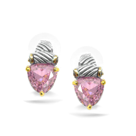Rose Crystal Stud Earrings – Silver & Gold Tone Accents | 0.8" #4110ER-RO.    FD15