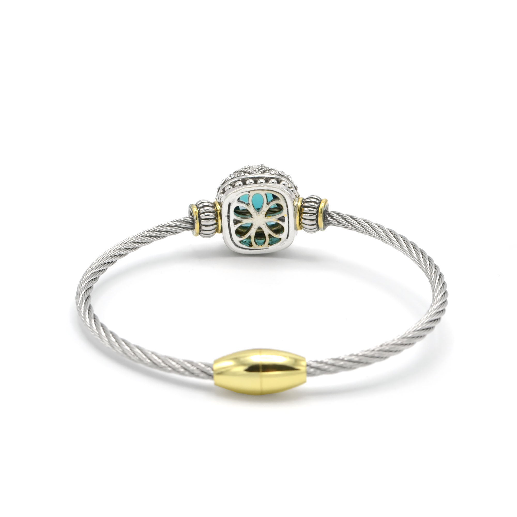 TWO TONE AQUA BLUE CRYSTAL CLASSIC CABLE BRACELET #42269BR-AQ(FF25)