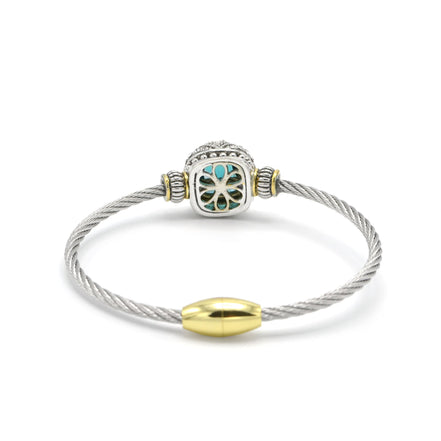 TWO TONE AQUA BLUE CRYSTAL CLASSIC CABLE BRACELET #42269BR-AQ(FF25)