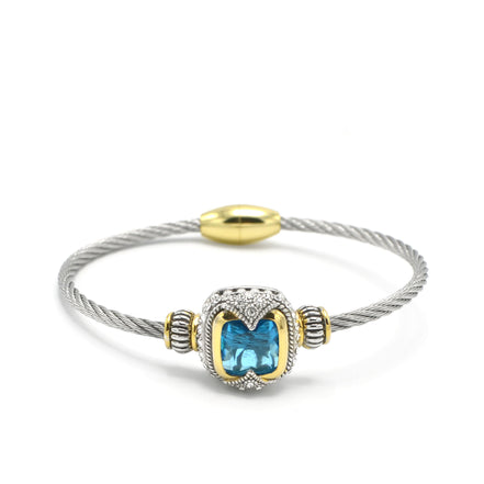 TWO TONE AQUA BLUE CRYSTAL CLASSIC CABLE BRACELET #42269BR-AQ(FF25)