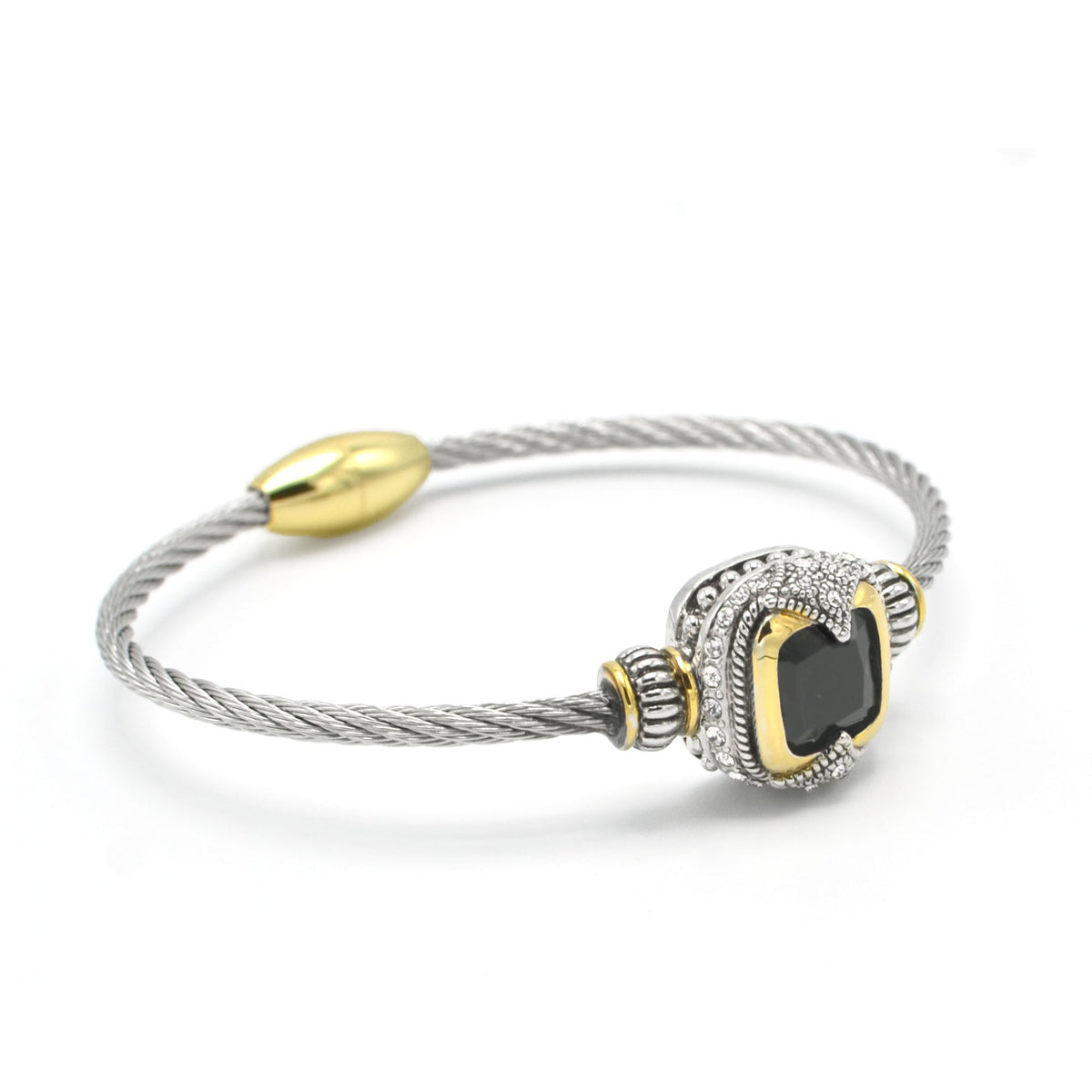 TWO TONE BLACK CRYSTAL CLASSIC CABLE BRACELET # 42269BR-TJT  (FF27)