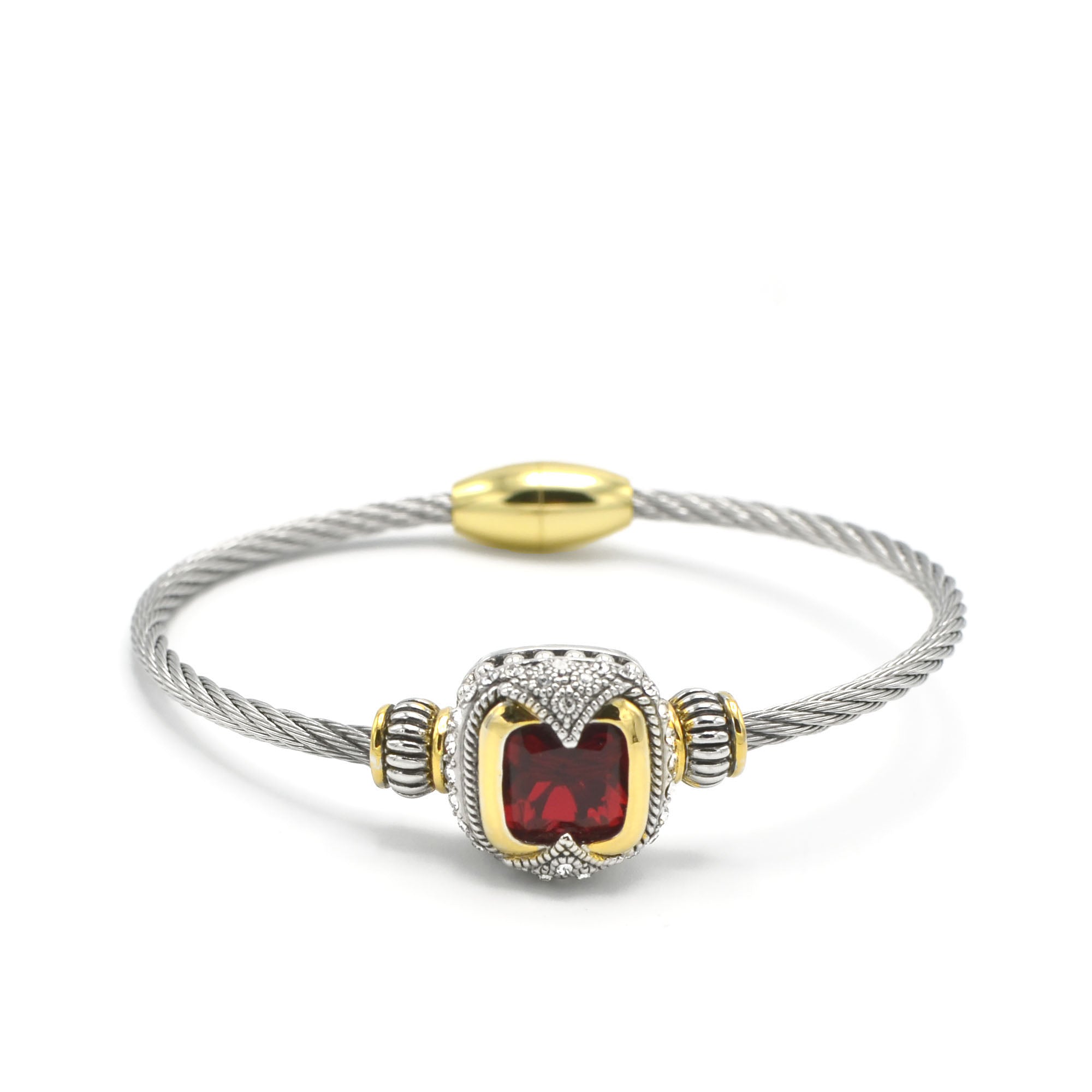 TWO TONE RED CRYSTAL CLASSIC CABLE BRACELET#42269BR-SIAM(FF26)