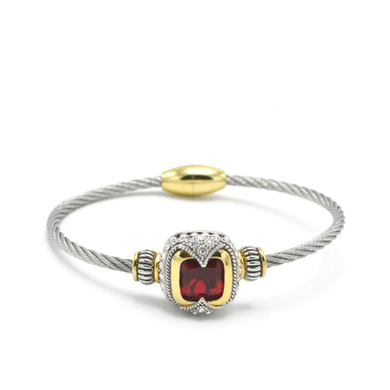 TWO TONE RED CRYSTAL CLASSIC CABLE BRACELET#42269BR-SIAM(FF26)