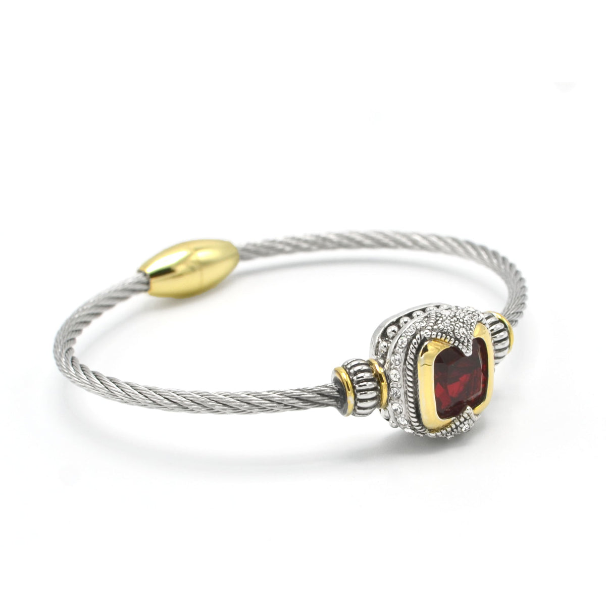 TWO TONE RED CRYSTAL CLASSIC CABLE BRACELET#42269BR-SIAM(FF26)