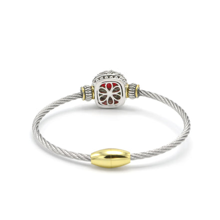 TWO TONE RED CRYSTAL CLASSIC CABLE BRACELET#42269BR-SIAM(FF26)