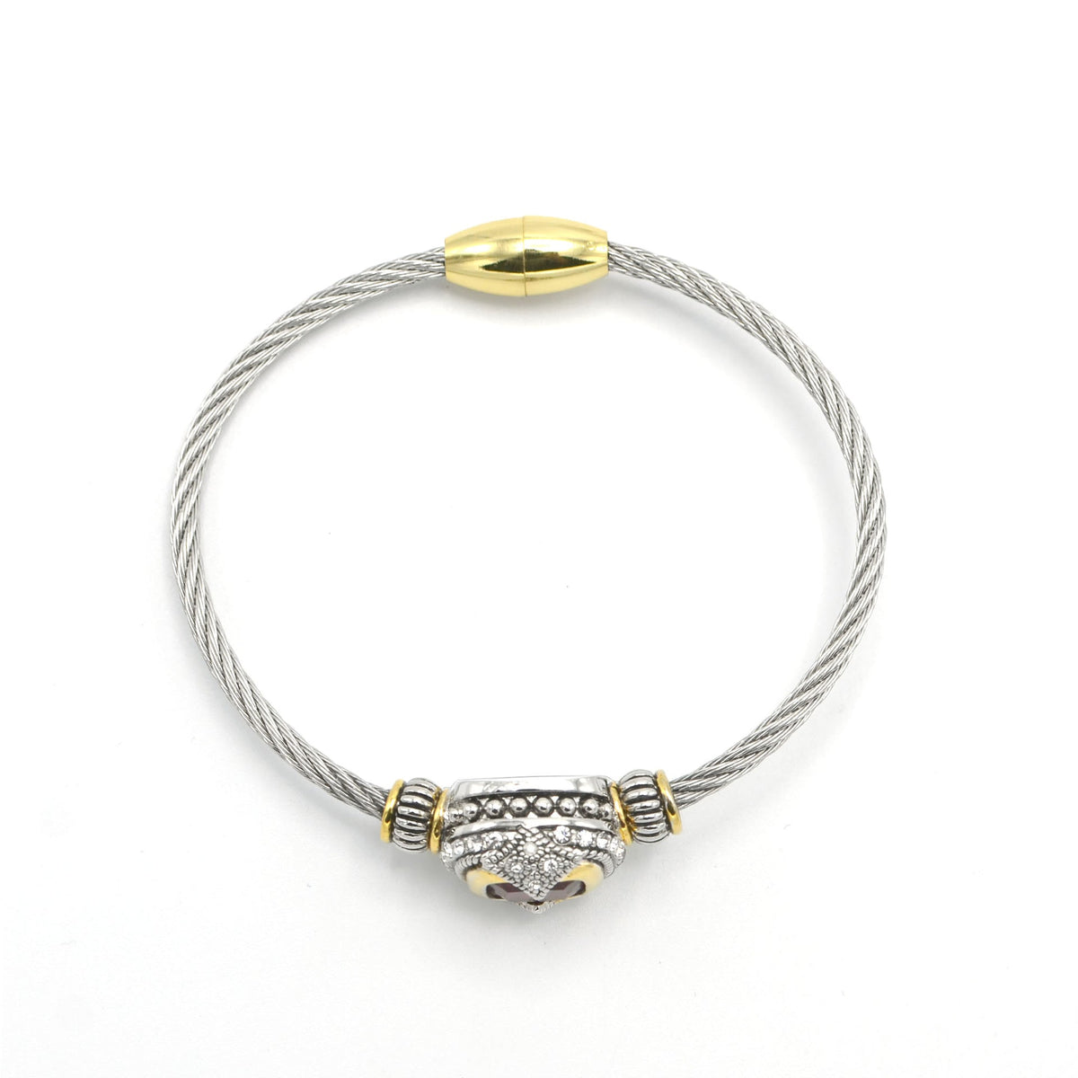 TWO TONE RED CRYSTAL CLASSIC CABLE BRACELET#42269BR-SIAM(FF26)