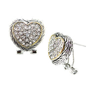 Bling Clear Rhinestone Heart Two-Tone Cable Earrings 