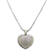 TWO TONE PAVE CRYSTAL ENGRAVED HEART PENDANT NECKLACE  #4652NK (FA14)