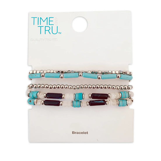 5Pcs Silver and  Mixed Color Stretch Bracelet #GFB1521X(NA16)