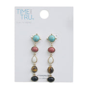 Gold Multi Turquoise, Tiger's Eye and Mother Of Pearl Drop Earrings #GFE5731-1