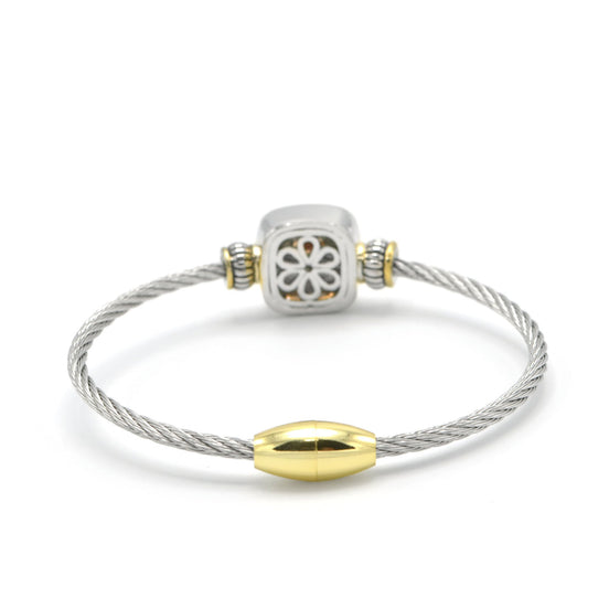 TWO TONE CHAMPAGNE CRYSTAL CLASSIC CABLE BRACELET #73014BR-CHA (FF7)