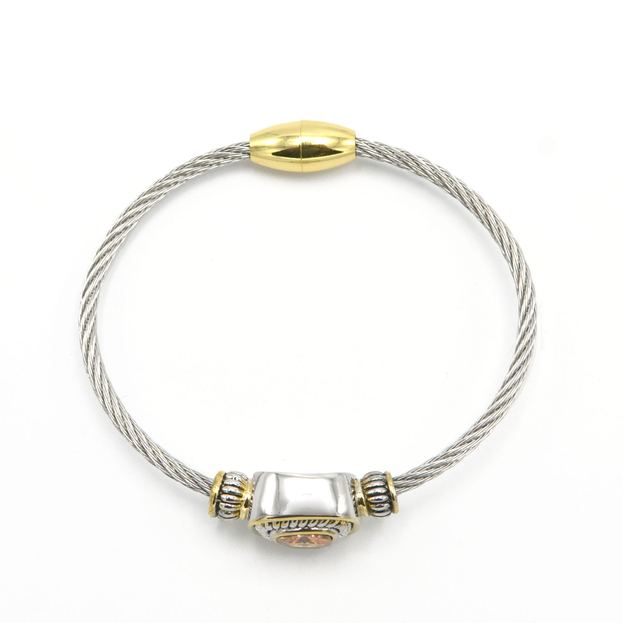 TWO TONE CHAMPAGNE CRYSTAL CLASSIC CABLE BRACELET #73014BR-CHA (FF7)
